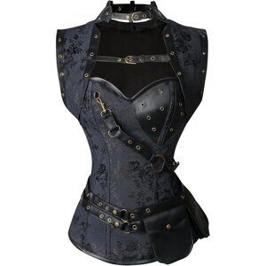 Women's Black/Rose Steampunk Spiral Steel Boned Vintage Retro Corset Top Bustier